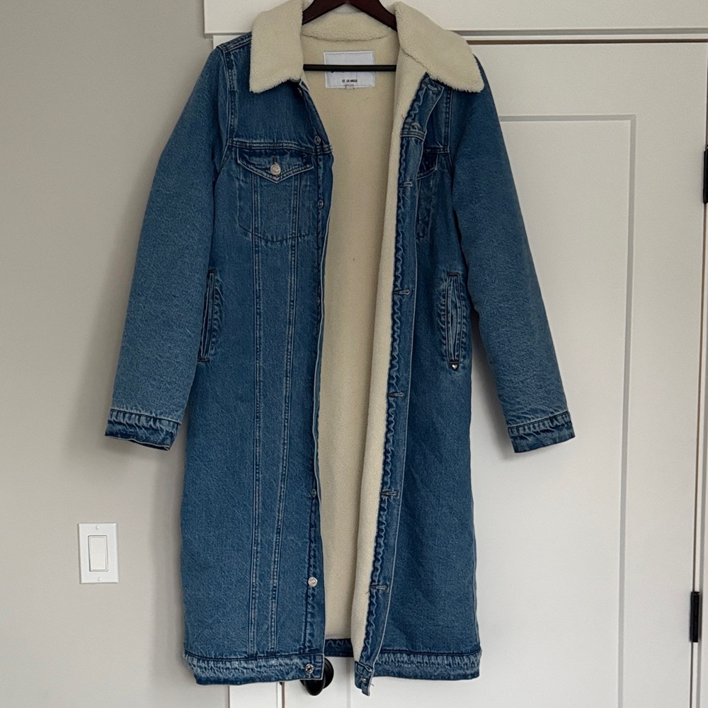 Juicy Couture Blue Denim Long Jacket with Cream Collar